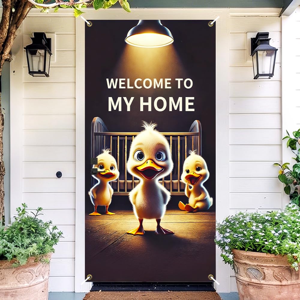 Cute Duckling Welcome Door Cover 35x71in Funny Baby Duck