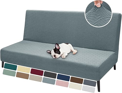 ZNSAYOTX Fundas de futón sin brazos tamaño matrimonial, fundas de sofá cama jacquard a rayas, funda elástica para futón Queen con parte inferior