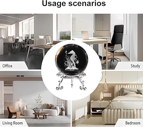 Miniatura 3 de Pisapapeles de bola decorativa de cristal 3D con soporte gratuito, esfera de grabado de arte de vidrio para exhibición y decoración (caballito de