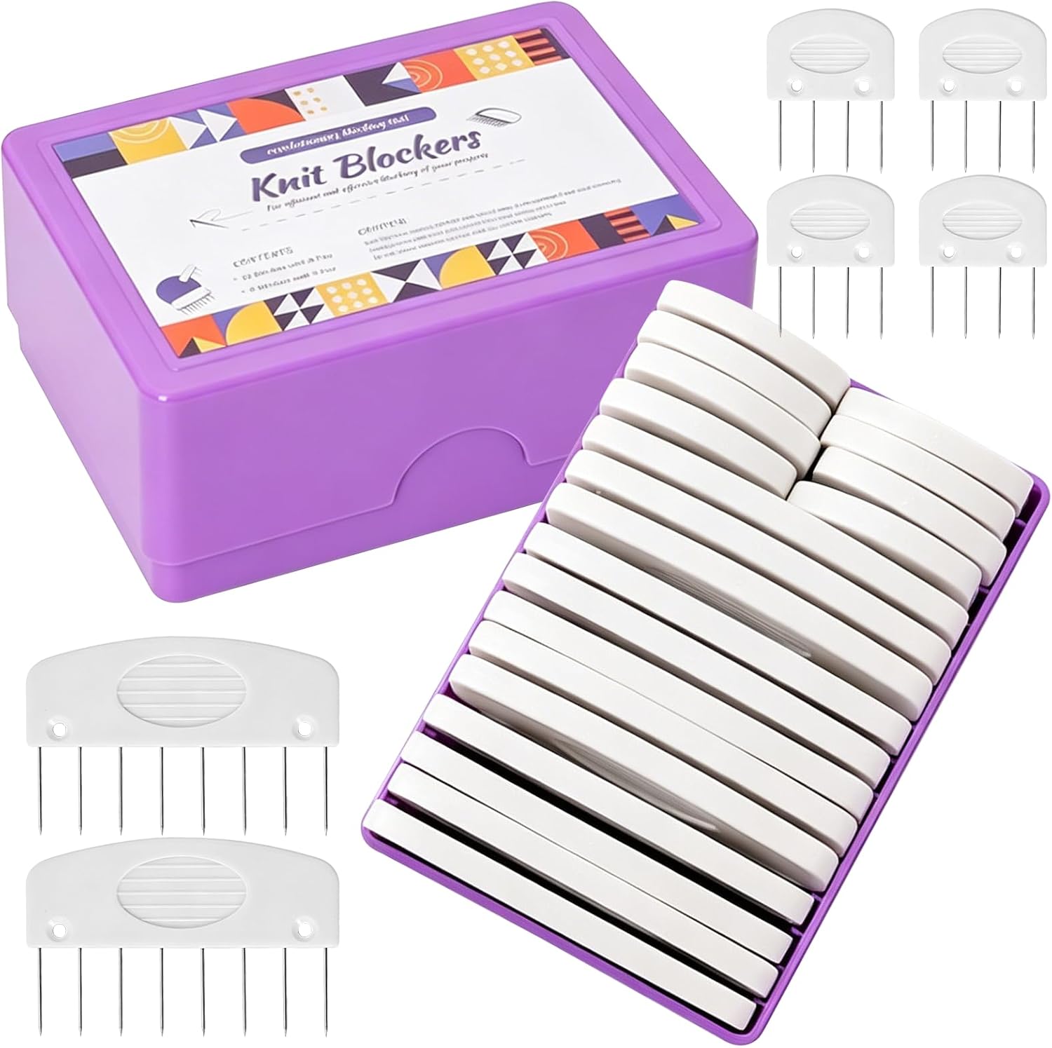 20 PCS Knit Blocking Pins Kit, Knitting & Crochet Blocking Combs, Stainless Steel Needles with ABS Handle, Blocking Tools for Sweater Scarf Crochet Projects