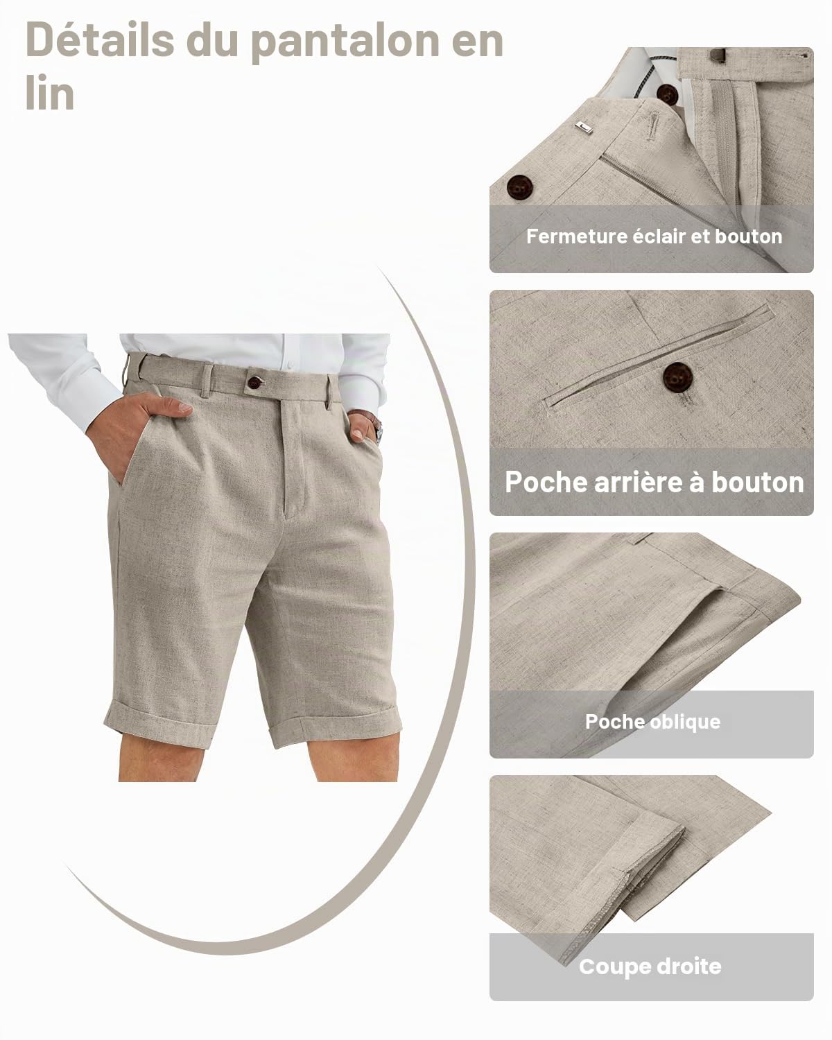 Costume 2 pièces en lin pour homme avec gilets courts et gilets pour homme - Tenue décontractée pour l'été, la plage, les garçons d'honneur, le mariage