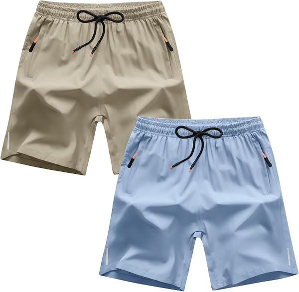 ANHDM Boys Quick Dry Athletic Running Shorts with Zipper Pockets