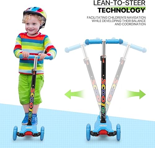 Miniatura 5 de Magshion Patinete de 3 ruedas para niños con altura ajustable, ruedas inclinadas para dirigir y iluminar, juguetes para niños y niñas, scooter de