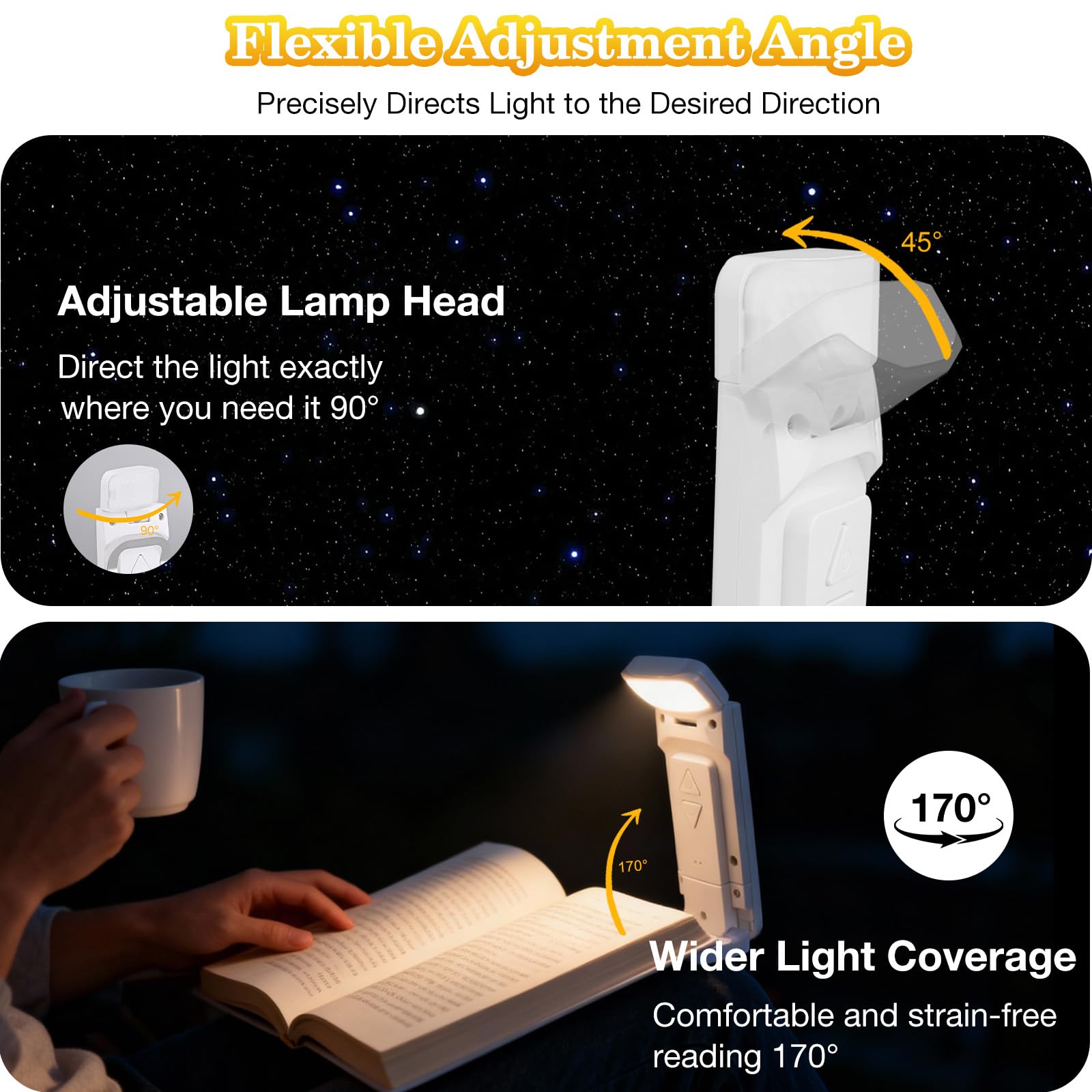 Luce per Lettura Libri a Letto, Dimmer Continua/3 Colore Ricaricabile Luce per Lettura Libri a Letto, Dimmer Continua/3 Colore Ricaricabile