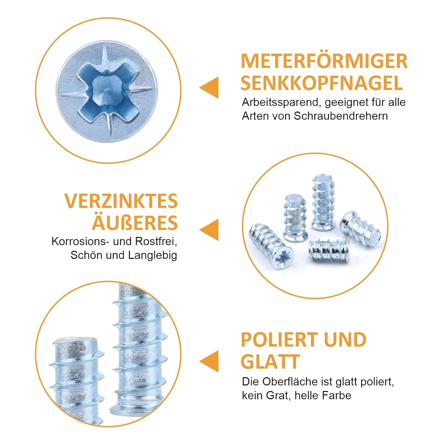 VIGRUE 170 Pieces Euro Screws with countersunk Head for Hinges, Drawer Guides, Phillips Screws 6.3 x 11 mm, 6.3 x 13 mm, 6.3 x 16 mm, galvanised Steel Furniture Screws, Special Screw Full Thread bore