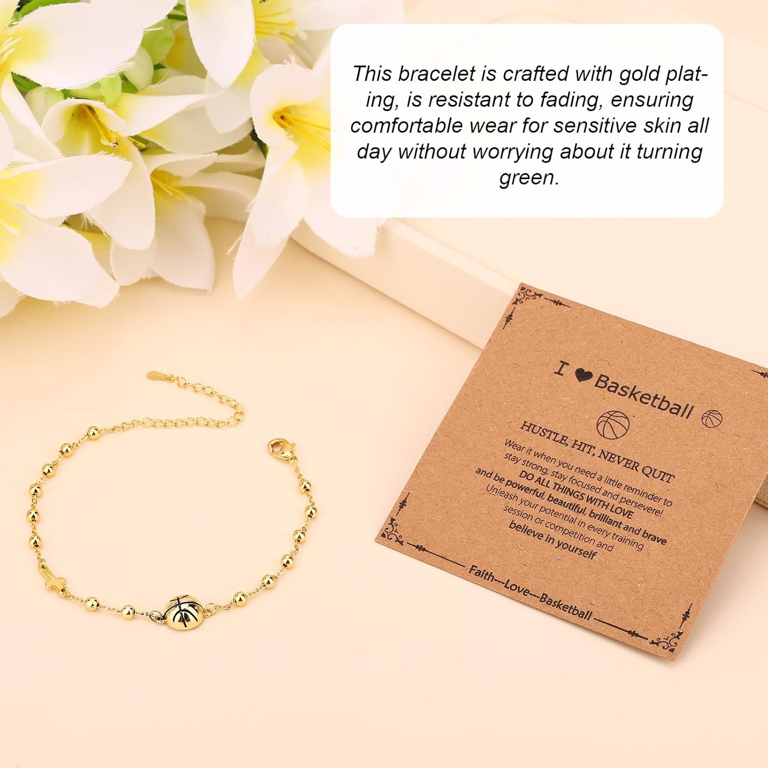 Basketball Bracelet, Gold-Plating Cross Sport Bracelet with Link Chain Dainty Sport Christian Jewelry Accessories for Players Team Gifts Birthday Christmas - Image 4