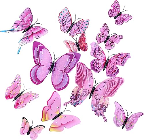 Paquete de 24 decoraciones de pared de mariposa, calcomanías de mariposa 3D extraíbles para decoración de fiestas, decoración de arte del hogar y