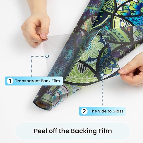 Miniatura 9 de DKTIE Película para ventana de vidrieras con kit de instalación, estilo bohemio, protección de privacidad, luz suavizante, película decorativa para