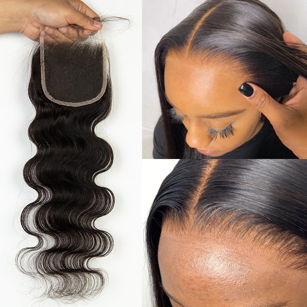 Topnormantic 4x4 HD Lace Closure, 0.11mm Skinlike Undetectable Melted Real HD Lace Closure with Serrated Edge 12A Unprocessed Virgin Human Hair Body
