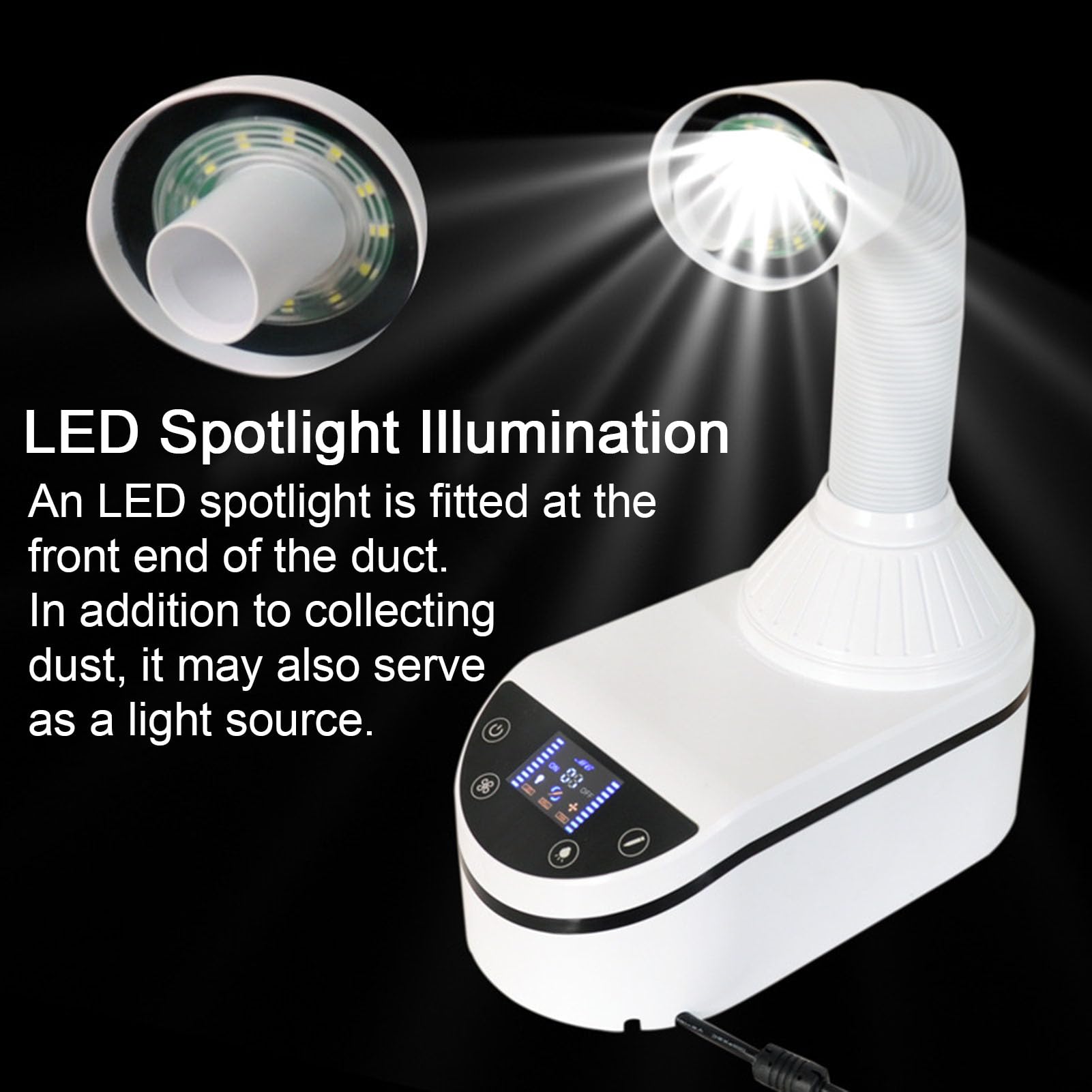 Aspiradora colectora de polvo de mesa con LED, portátil, para laboratorios y salones, filtro reutilizable fácil de limpiar