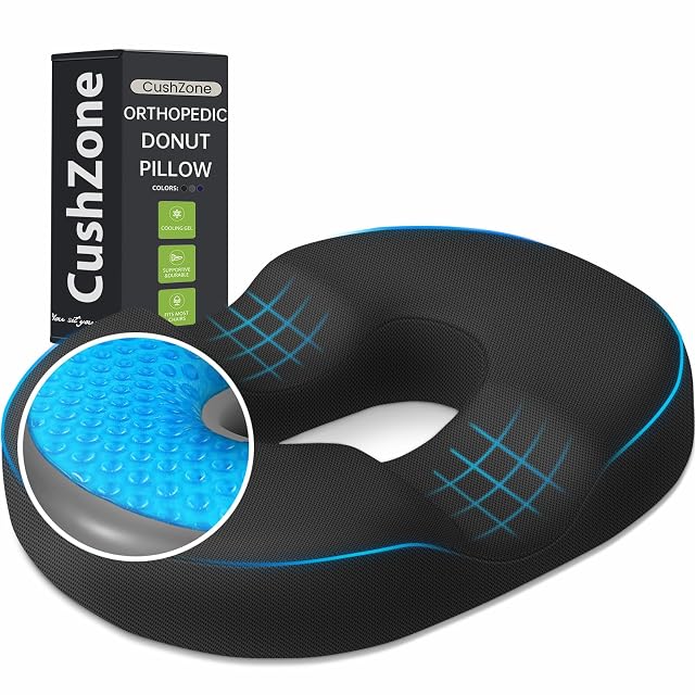 CushZone Donut Pillow Seat Cushion - Cooling Gel Floor Pillow Memory Foam Floor Cushion for Office Home Car