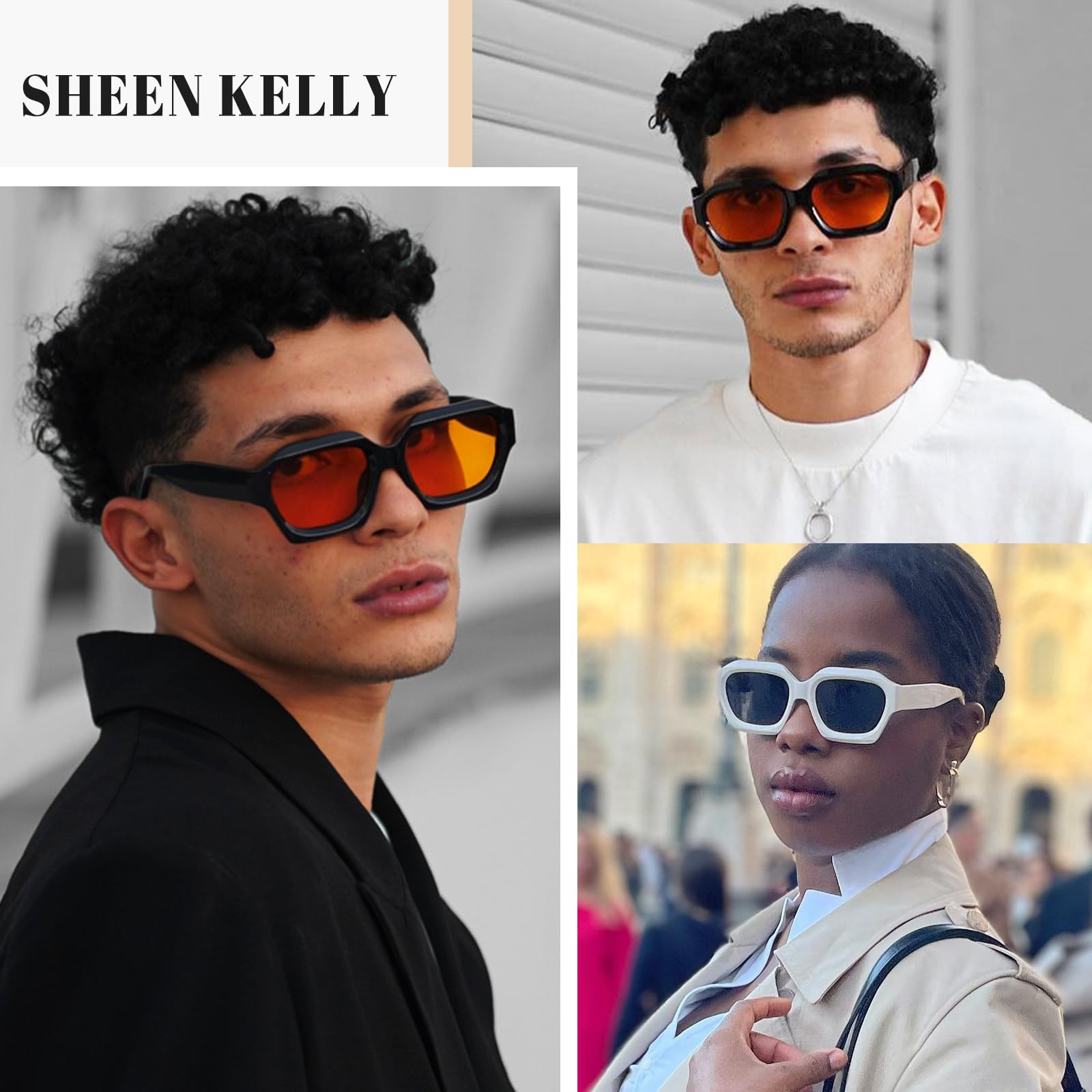 SHEEN KELLY Occhiali da sole arancioni Uomo Donna Retrò Montatura spessa esagonali Lenti colorate Occhiali UV400 Anni '80