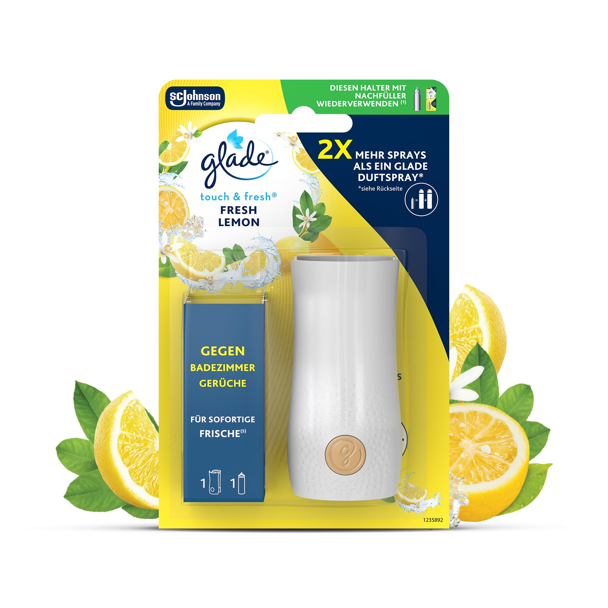Glade Touch & Fresh (Brise One Touch) Minispray, Raumduft, Halter inkl. 1 Nachfüller, Fresh Lemon (Limone), 10 ml