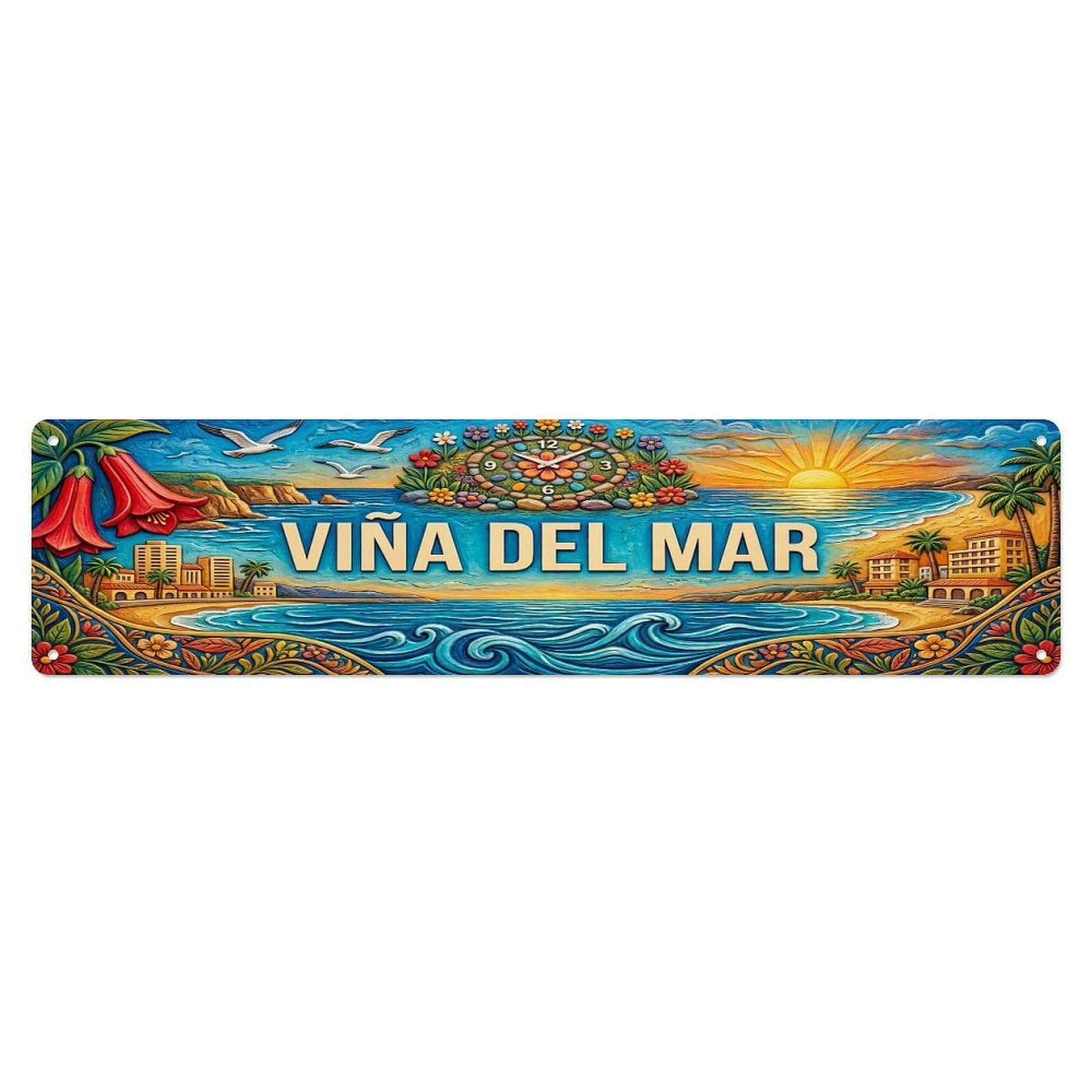 Cwbufd Vintage Style Vintage Vina Del Mar Chile Flag Pattern Vintage Metal Tin Sign Plaque Wall Decor For Cafe, Club Bar, Office, Garden Metal Poster 4X16inch
