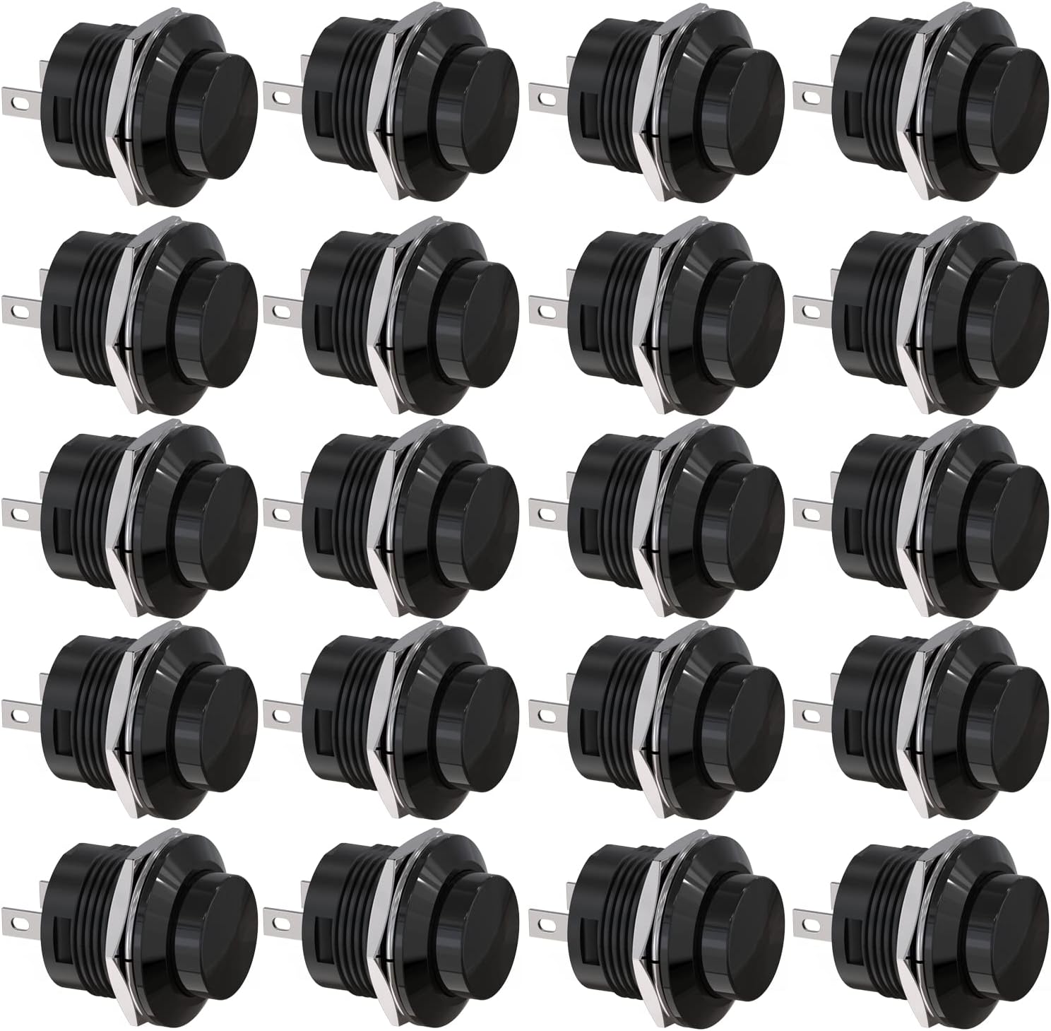 Clyxgs SPST Mini Push Button Switch AC250V/3A AC125V/6A with no Lock Momentary Push Button Switch Black Cap 20-Pack