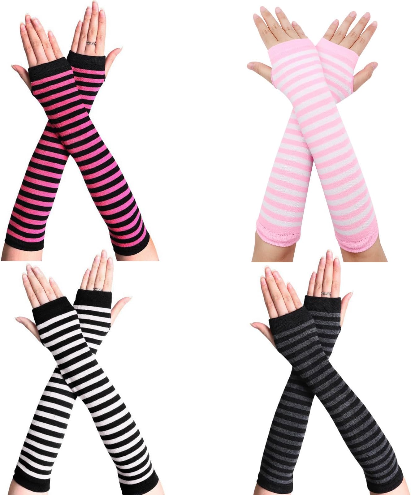 4 Pairs Women Long Fingerless Gloves Warm Winter Mittens Long Gloves Wrist with Finger Holes Warmers Length Knitted Arm Warmers for Women Girls