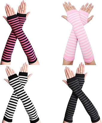APLZGMG Damen Armstulpen - Fingerlose Handschuhe Y2K Gestreift