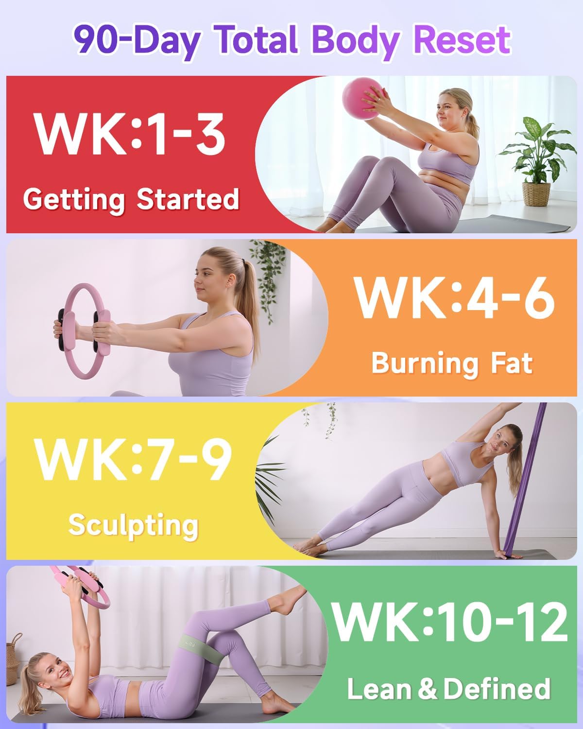 2026 New Pilates Kit for Women’s Home Workouts, Pilates Set for Full Body Sculpt & Fat Burn, Pilates Equipment with Essential Accessories for Beginners & All Levels, 15-Pcs Set Includes Ring & Ball