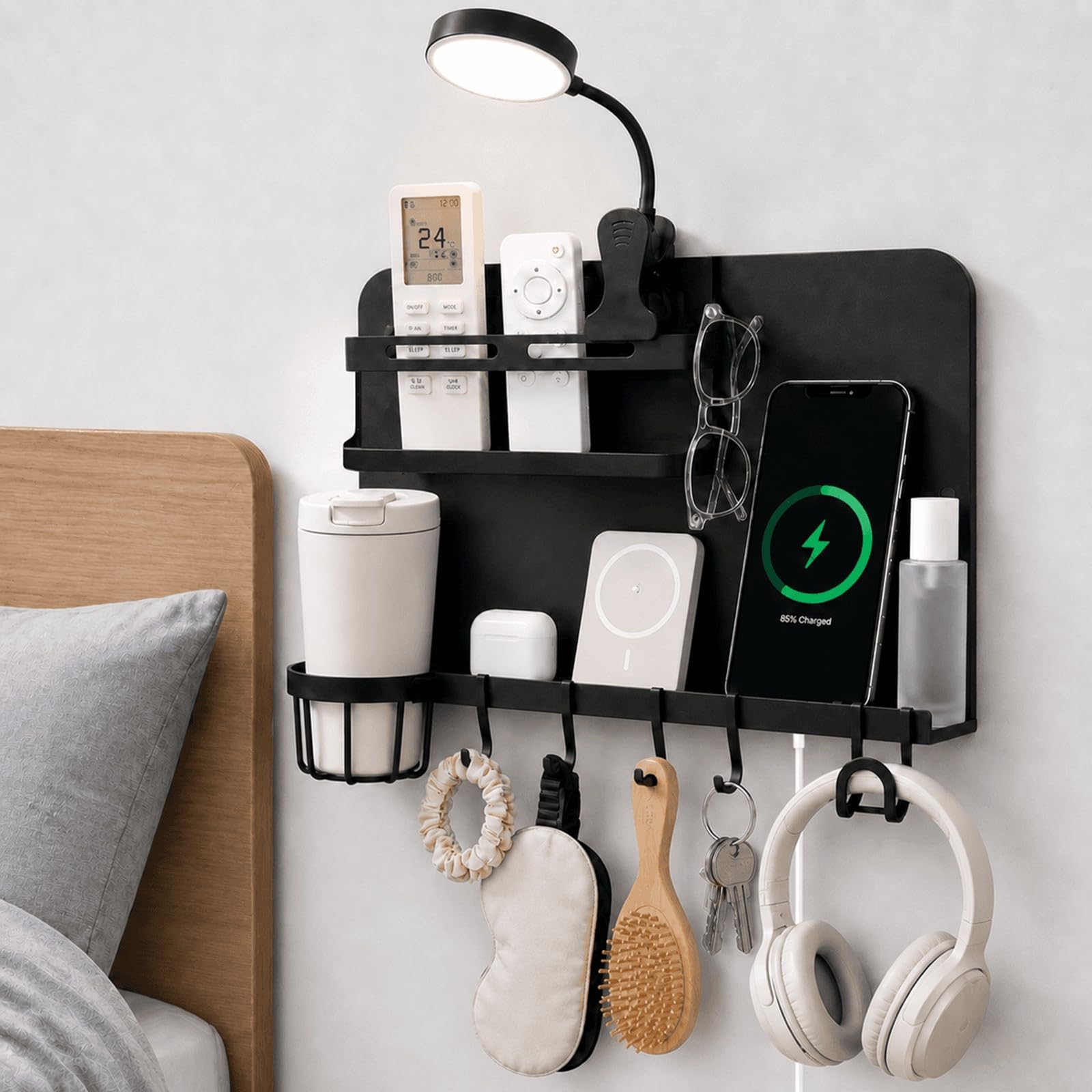 Metal Bedside Wall Shelf,【No Drill】 Wall Organizer for Dorm Teen Room Decor