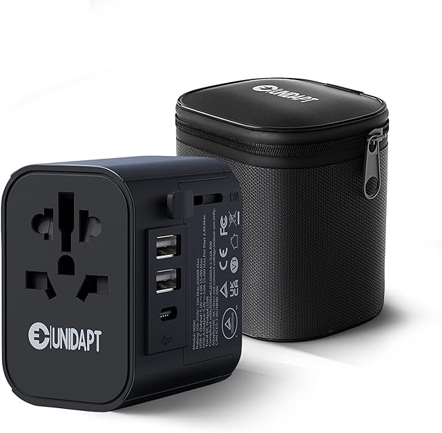 Unidapt Universal Travel Adapter 10A, Worldwide Travel Plug Adaptor with 3 USB (1 Type C 3.0A, 2 USB-A Ports) International Plug Adapter, Grounded Wall Charger, Power Adapter for USA EU UK AUS, Black
