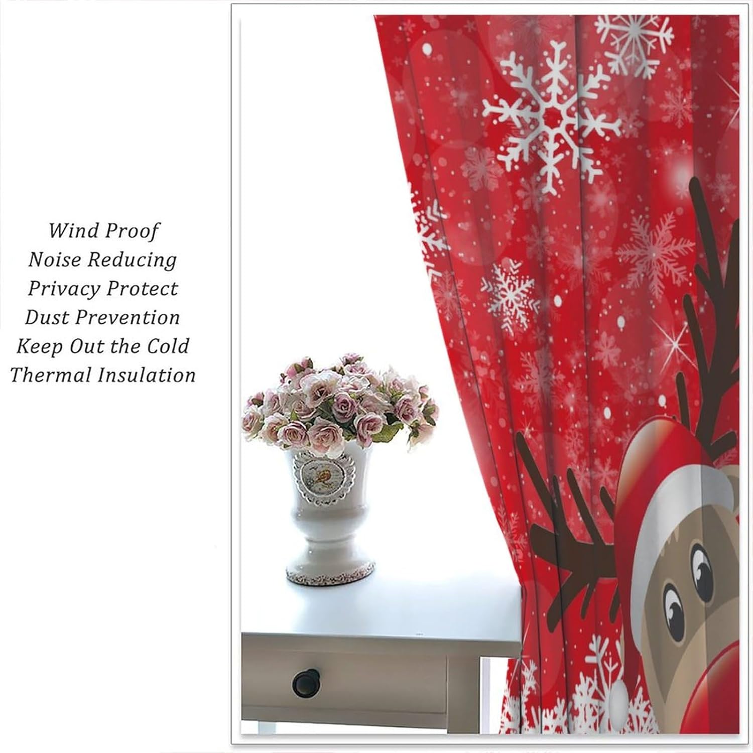 Christmas Kitchen Curtains, Merry Christmas and Deer Pattern Window Treatments for Bedroom Living Room Boho Style Cafe Drapes 2 Panels Holiday 2 Panels 42x63 Inch