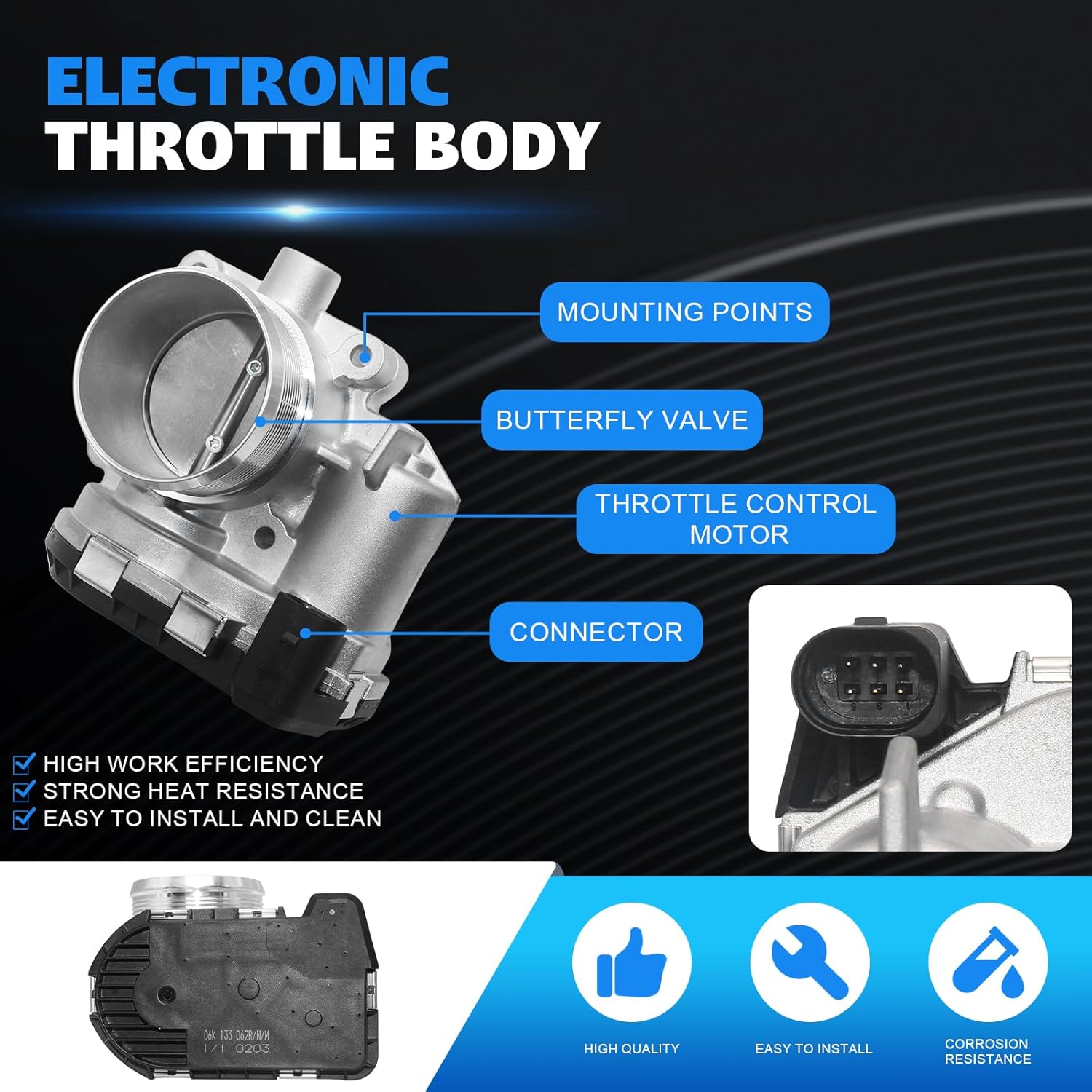 06K133062AA Electronic Throttle Body for Volkswagen Beetle Passat 2014-2017 Jetta 2014-2018 L4 1.8L 2.0L Replace 06K133062AH 06K133062C 06K133062D 06K133062E 67-4023