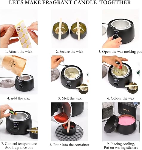 Miniatura 10 de SAEUYVB Kit de fabricación de velas para adultos con placa caliente, suministros de fabricación de velas de soja para principiantes, perfecto como