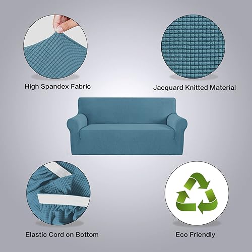 Miniatura 30 de H.VERSAILTEX Fundas elásticas para sofá de 1 pieza, fundas para sofás y sofás de 3 plazas, con tela de jacquard gruesa a cuadros con parte inferior