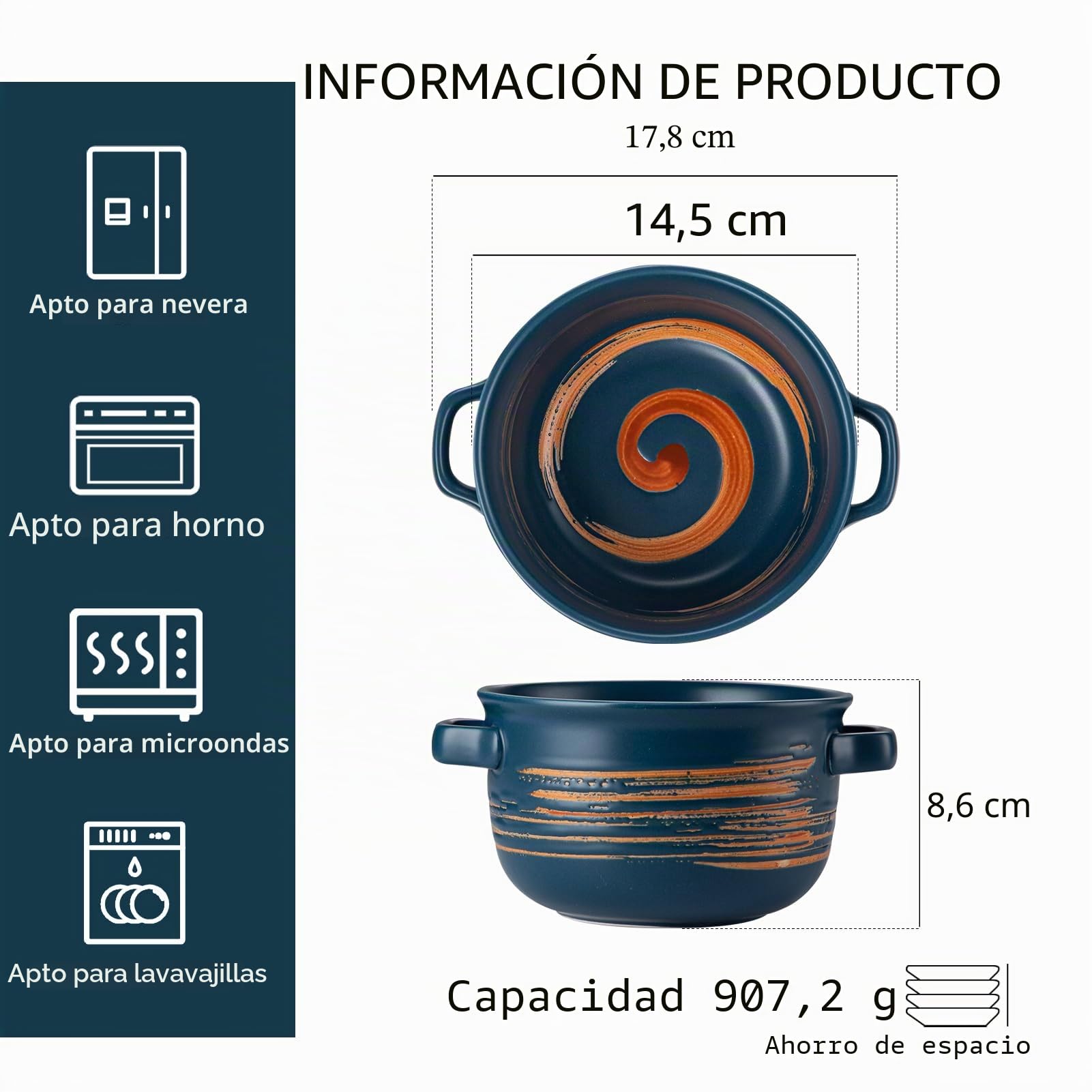 YUN TAO Juego de 4 cuencos de sopa con asas, cuencos de cerámica para sopa de cebolla francesa de 32 onzas para sopa, cereales, chile, guiso de res, pasteles de olla, horno, microondas y lavavajillas