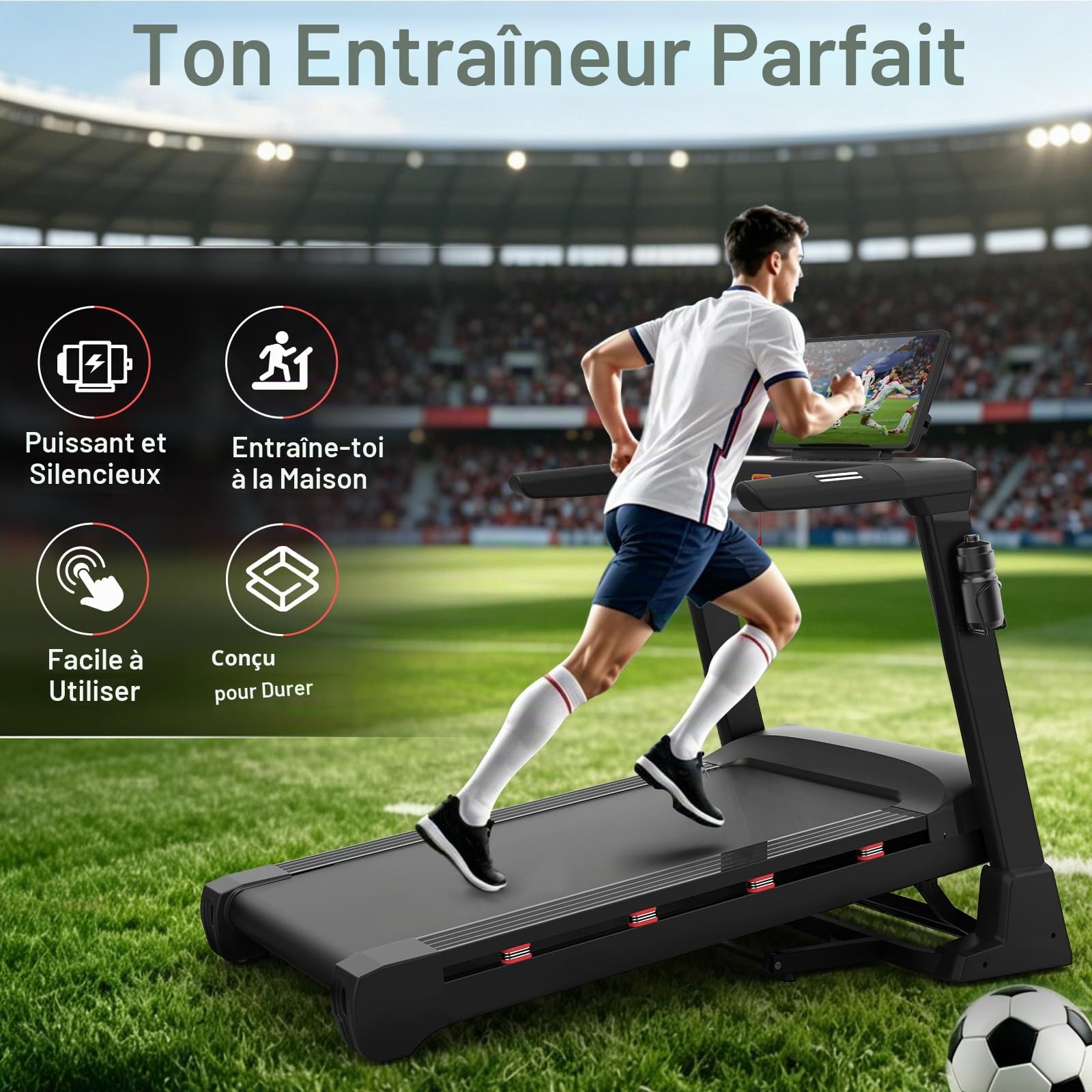 Tapis de Marche Pliable Professionnel avec APP, Moteur 7.5CV, 20km/h, 20 Niveaux de Pente Automatique, Tapis de Course pour Maison, Charge 200KG, Ultra Silencieux, Écran Tactile 15.6"
