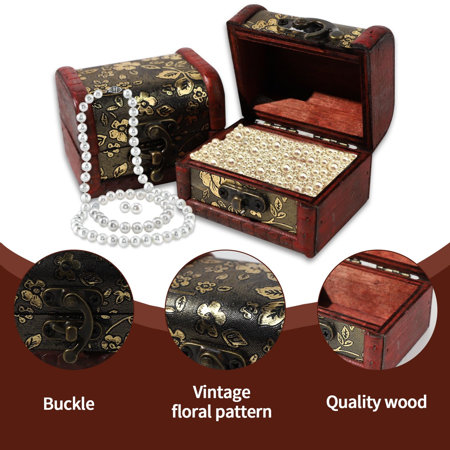 4Pcs Mini Coffre Au Trésor En Bois Rétro - Boîtes à Bijoux Vintage Avec Serrure Pour Colliers, Boucles D'Oreilles Et Bagues