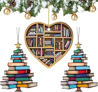 3PCS Book Christmas Tree Ornaments, Christmas Ornaments For Book Lovers, Stacked Books Pendant Hanging Gift Decorations for Christmas Tree