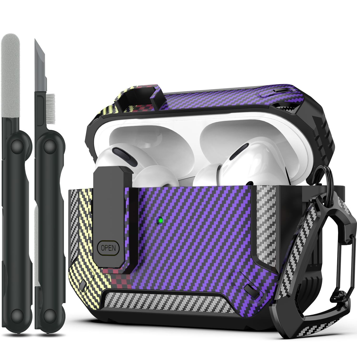 RFUNGUANGO - Funda para AirPods Pro 3 con Cierre y Kit de Limpieza, Transparente, rígida, para Videojuegos, con Soporte para teléfono Integrado, antigolpes （Naranja） — view 32