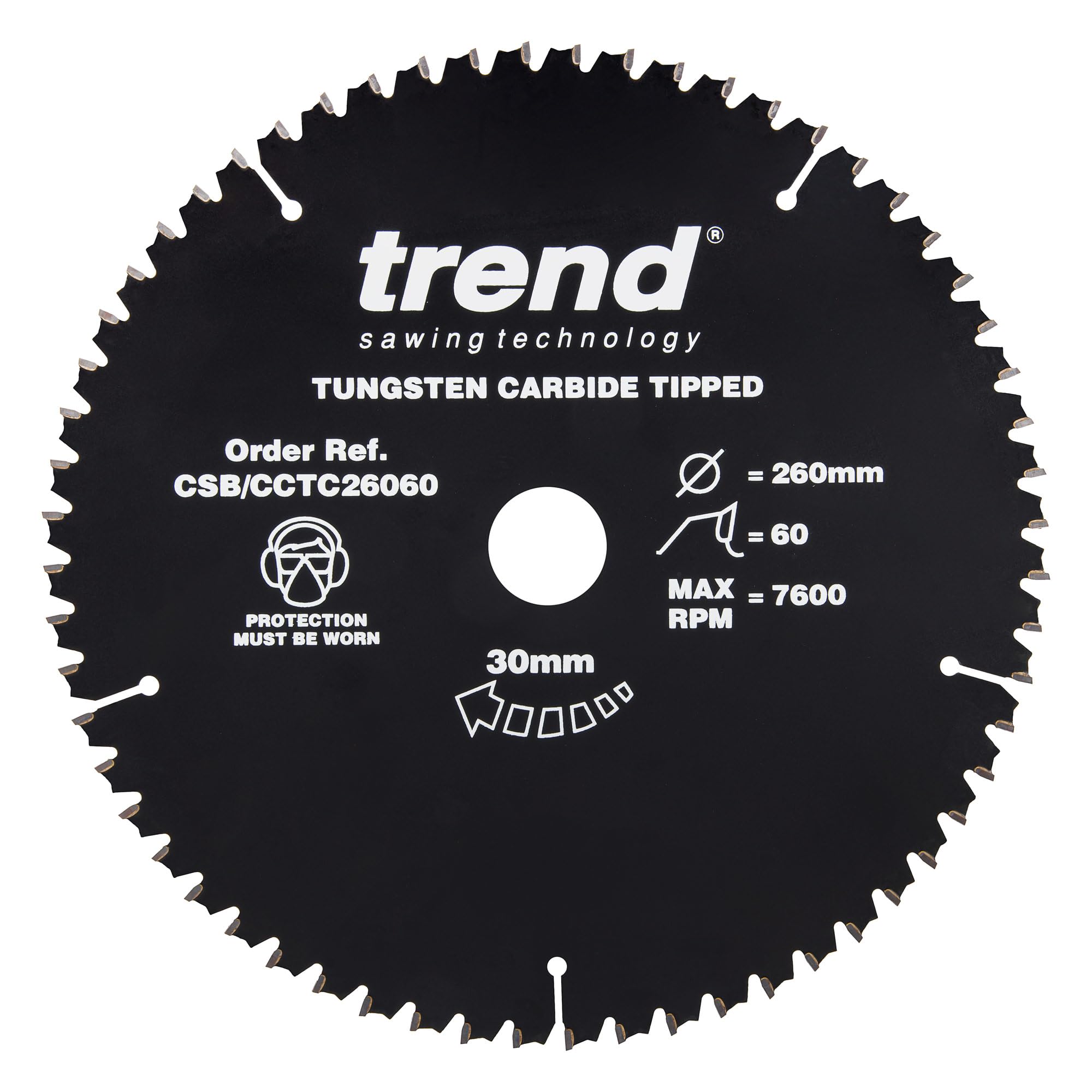 Trend CRAFTPRO Non Stick Wood Cutting Mitre Saw Blade 260mm 60T 30mm