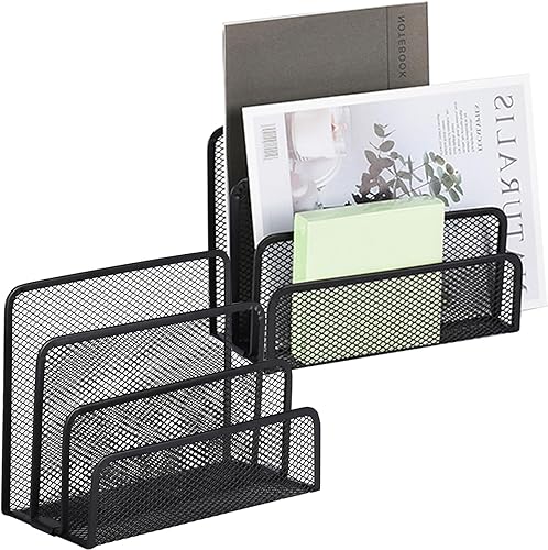 Organizadores de correo, paquete de 2 unidades de malla metálica para escritorio, clasificador de cartas, soporte pequeño de archivos de escritorio