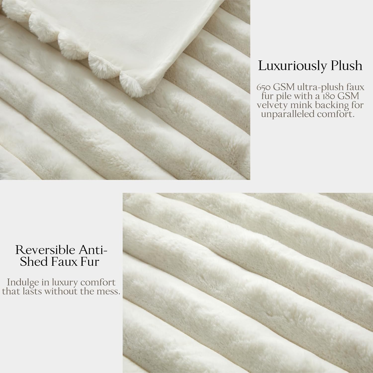 The Nantucket Blanket - LuxeComfort Faux Fur Striped Blanket 50"x60" Lighthouse Cream - Luxuriously Soft Cozy Warm Gift for Women, Plush Silky Fuzzy Heavyweight Reversible Design Home Decor - Image 8