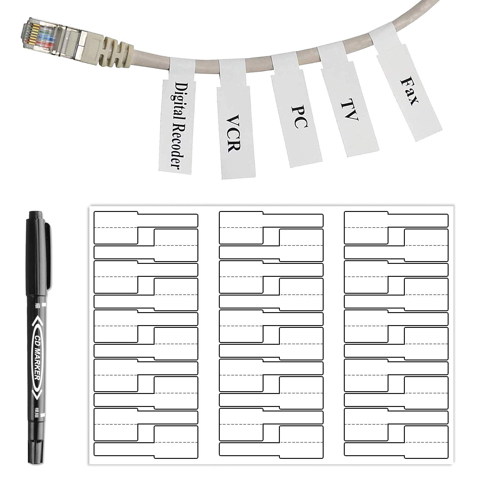 Buy 600 White Cable Labels With Mark Pen Cord Labels Can Write On 