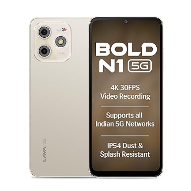 Lava Bold N1 5G (Champagne Gold, 4GB RAM, 64GB Storage) |Bigger 6.75" HD+ Notch Display | Octacore 5G Processor | 13 MP AI Camera |5000 mAh Battery| IP54 Rated Dust & Water Splash Proof