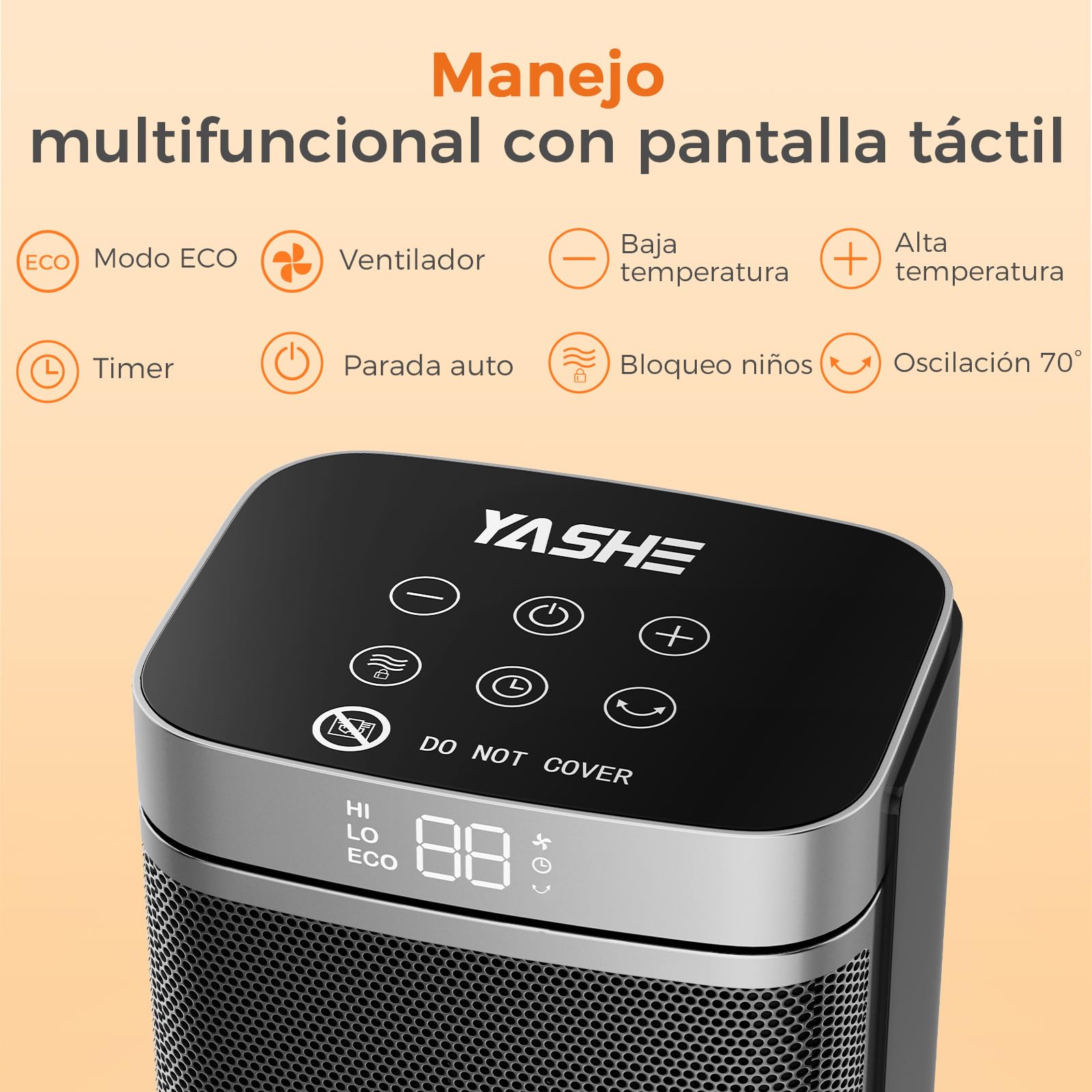YASHE Calentador Eléctrico PTC de 1500 W con ventilador y ahorro de energía, oscilación de 70°, termostato, control remoto, protección contra sobrecalentamiento y vuelco, temporizador de 1 a 24 h