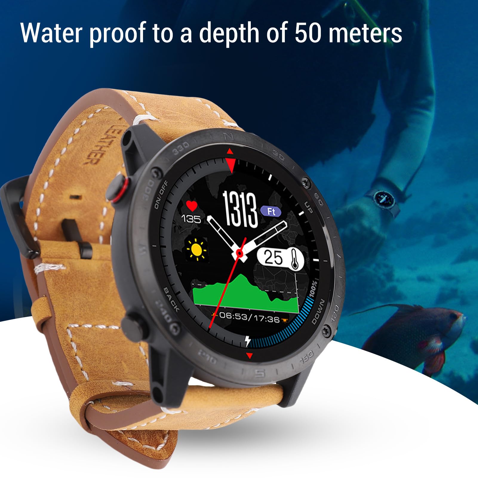 Keenso 1,3-calowy Sportowy Smartwatch, Męski Smartwatch z Czujnikiem Głębokości i Barometrem do ćwiczeń, Nurkowania i Biegania