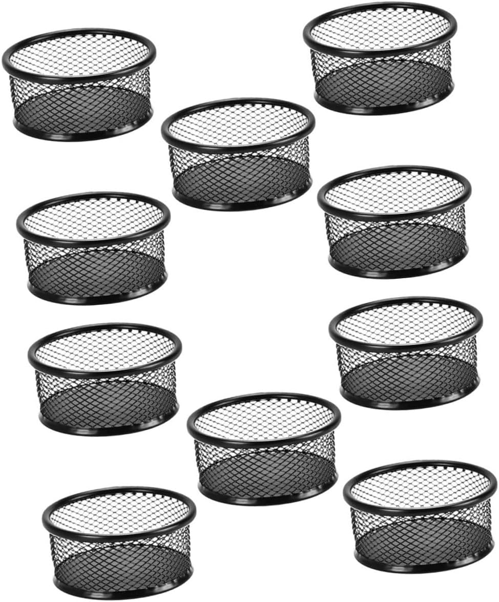 jojofuny 10pcs Black Metal Mesh Paper Clip Container Stackable Organizer for Desk Versatile Desktop Holder for Paperclips Binder Clips Rubber Bands and Small Office Supplies