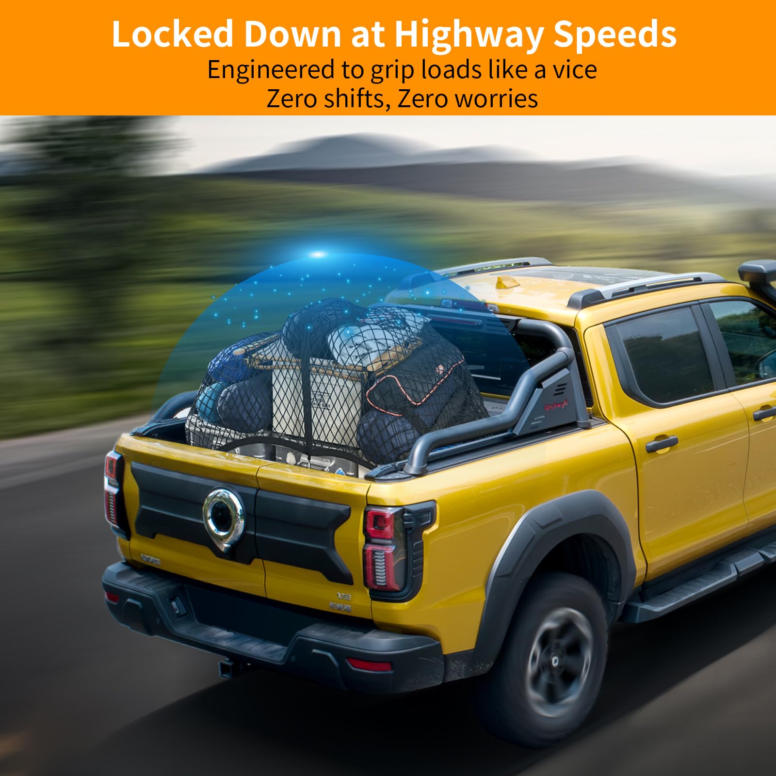 Hochelastisches Gepäcknetz – robustes LKW-Bett-Gepäcknetz für Pickup-Trucks, Vans und SUVs, 1,2 x 1,2 m, dehnbar bis 2,8 x 2,1 m, perfekt für tägliche leichte Lasten