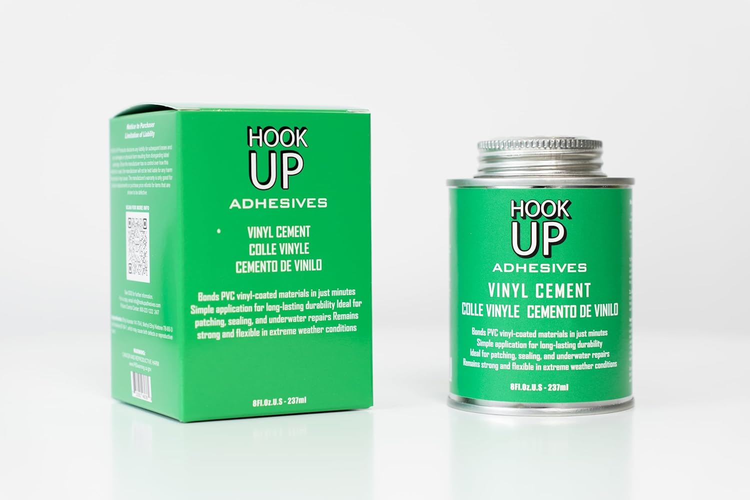 HOOK UP Vinyl Cement 8oz — Waterproof Pool Liner Repair Glue, Fast-Drying PVC Adhesive for Inflatables, Air Mattresses, Tarps, Hot Tubs & Boats | Built-in Brush, Flexible Bond, Clear Finish