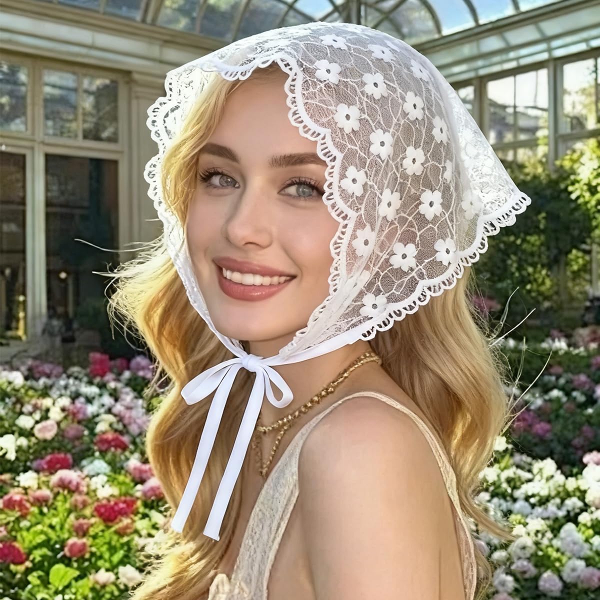 4 PCS Floral Hair Bandanas White Lace Headband Cute Head Scarf Headband Lightweight Triangular Heads Scarf Stylish Head Kerchief for Women Girls Accessories