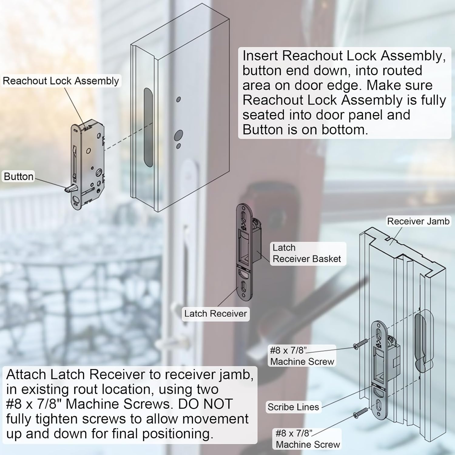 2-Panel Sliding Patio Door Lock and Receiver Kit Replacement for Andersen Gliding Glass Door Reachout Locks from 1986 to Present