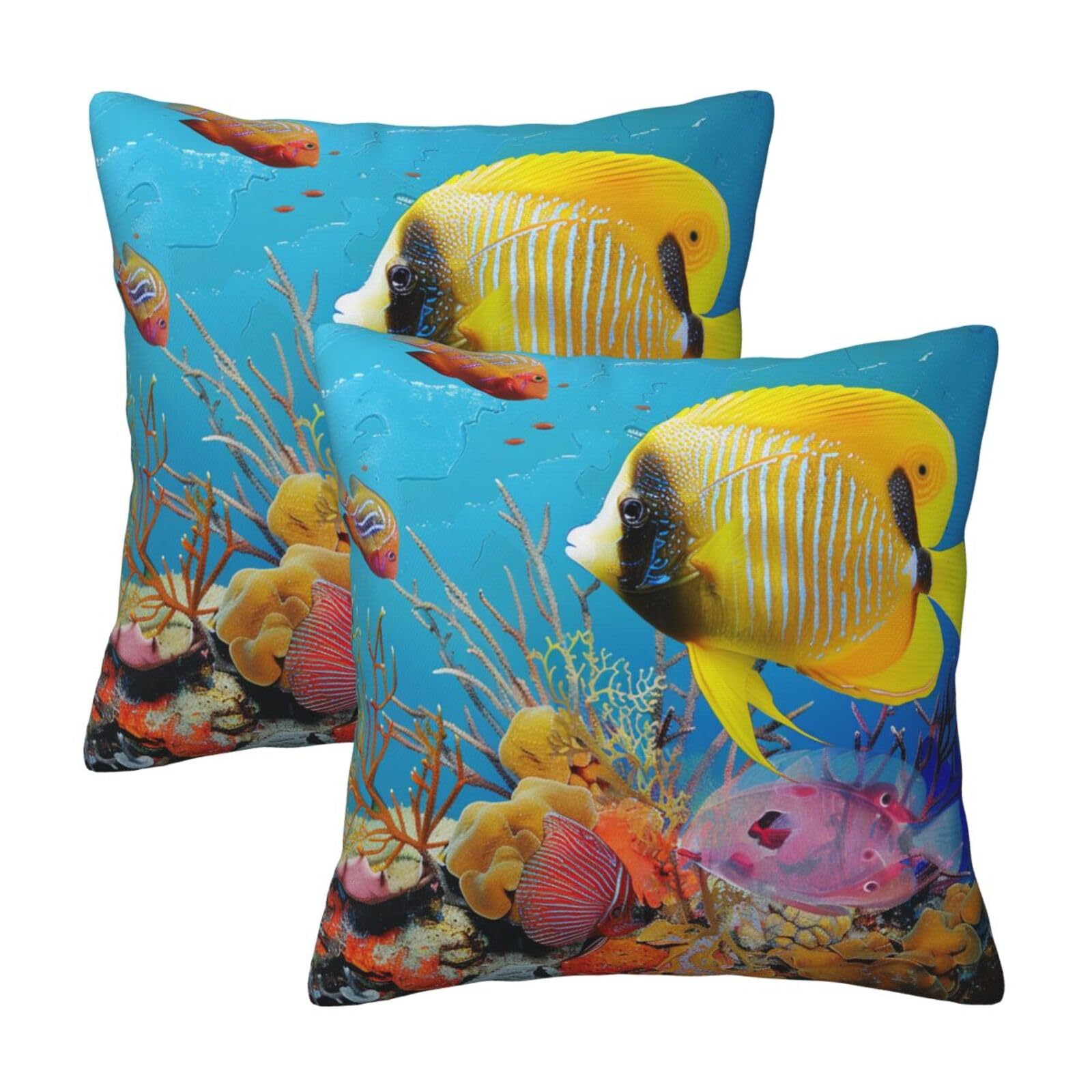 kkvhhyuo Tropical Fish Print Pillow Covers Set of 2, Square Decorative Cushion Covers with Hidden Zipper, Throw Pillow Cases for Living Room Sofa Bed Chair, 50x50 cm