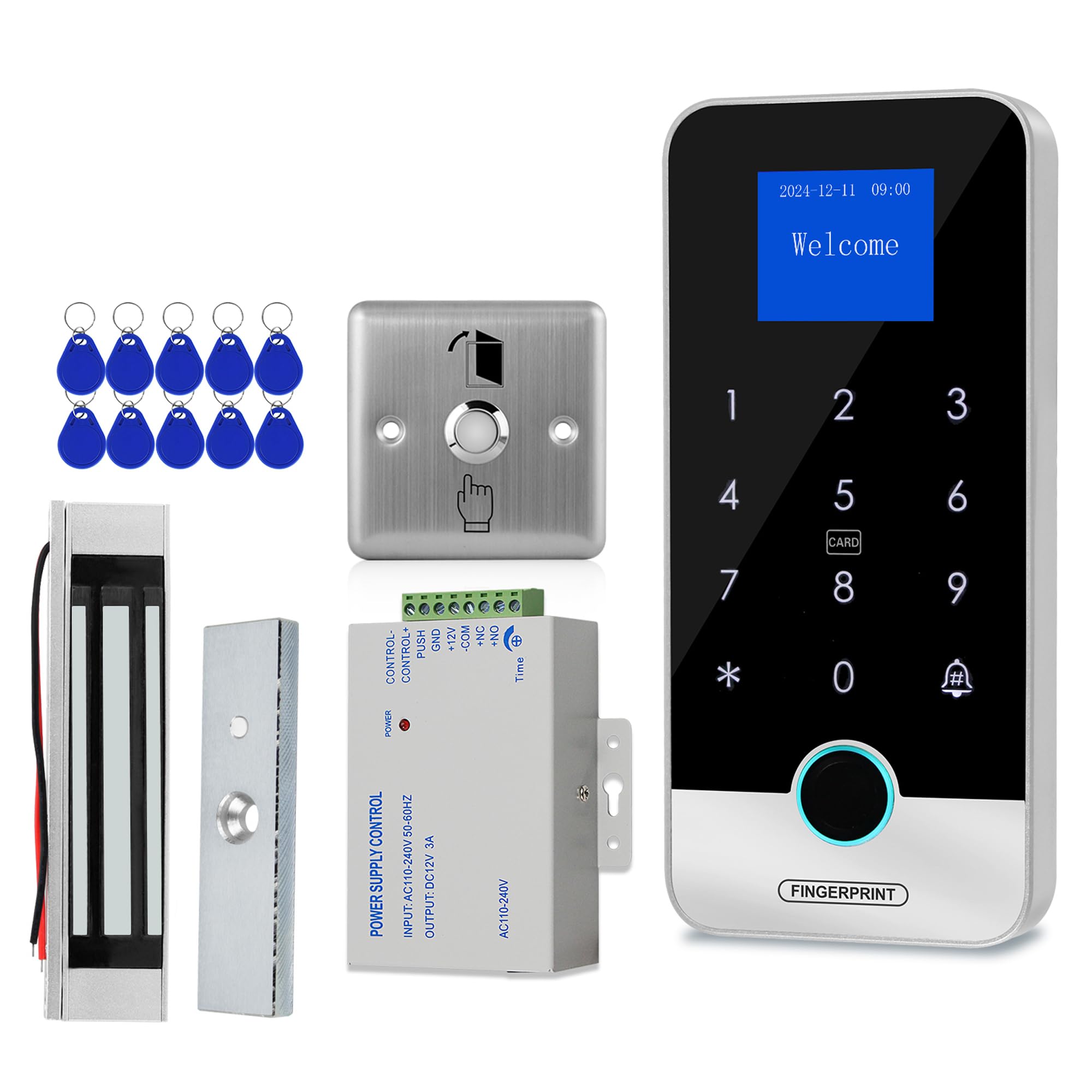 Kit de contrôle d'accès, clavier RFID + serrure magnétique 180 kg + 10 cartes IC