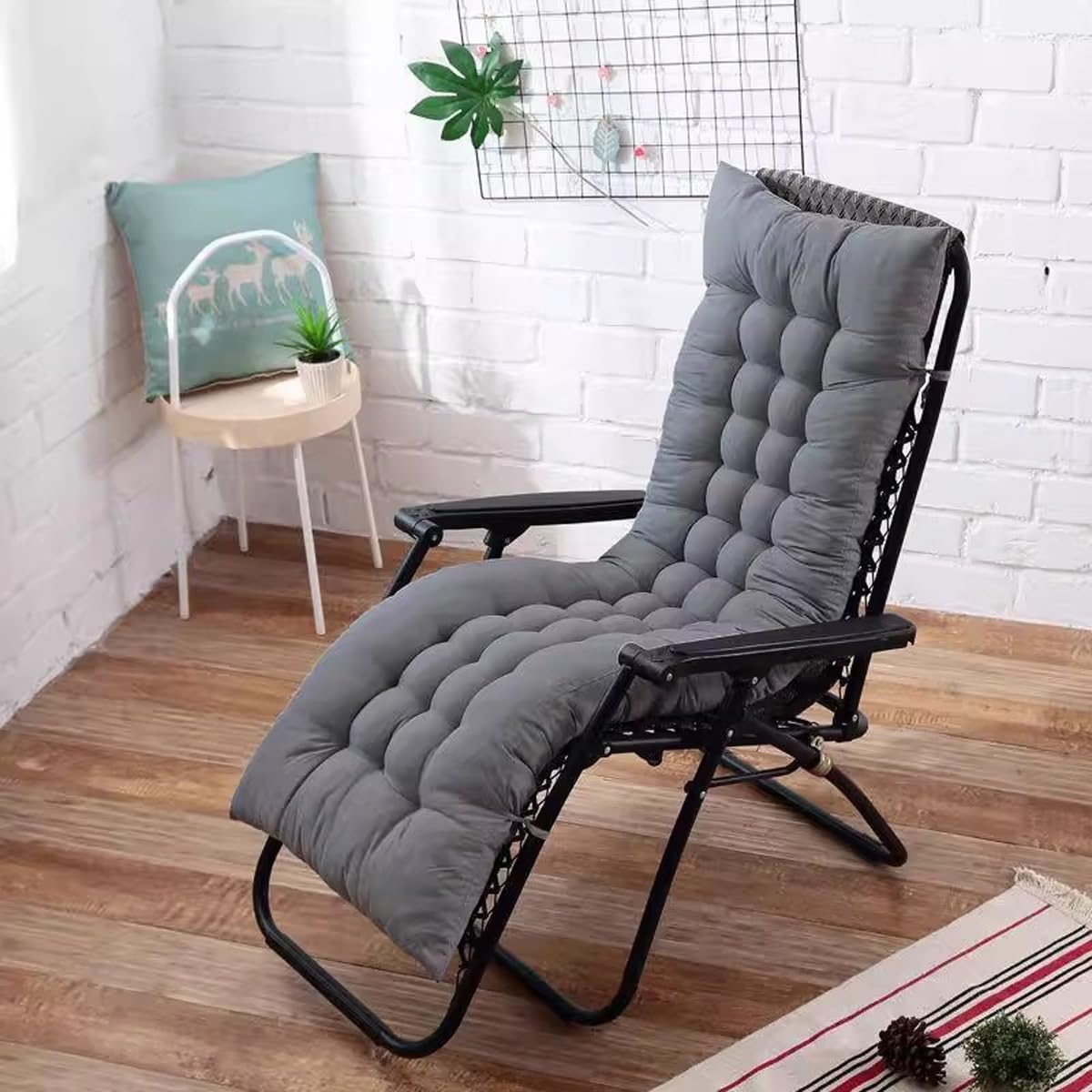 Cuscino di ricambio per sedia a sdraio, spesso e confortevole, per sedia a dondolo, per spiaggia, giardino, con cinghie antiscivolo, cuscini per mobili da patio (grigio, 180 x 53 x 8 cm)