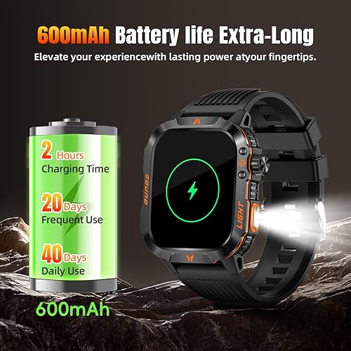 Miniatura 5 de QTLLBT Reloj inteligente militar, contestarhacer llamadas, linterna LED, barómetro, brújula, 2.01HD, IP68 resistente al agua, reloj táctico para