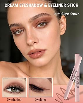 Brown Cream Eyeshadow Stick, Beige Brown Eyeshadow with Sharpener & Blending Blush,High Pigment Neutral Eye Shadow Stick,Waterproof Smooth Matte Eyeliner Buildable Eye Makeup for Women-07